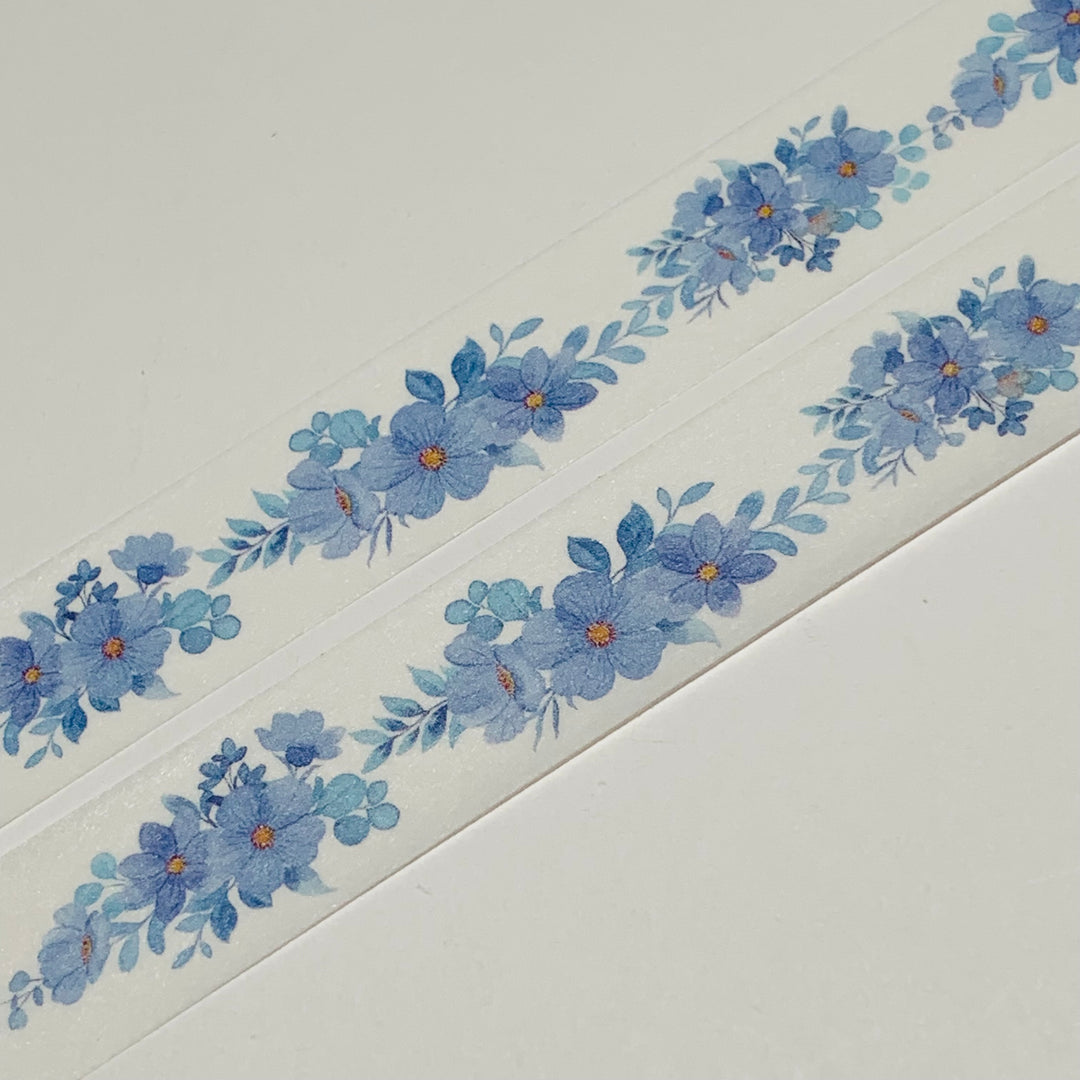 BLUE WATERCOLOR FLORAL SPRAYS Washi Tape ~ 1 Roll ~ 15mm x 10m (33 Feet)