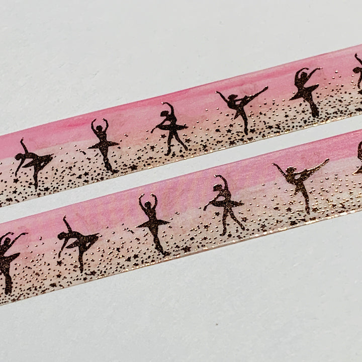 BALLERINAS DANCING En POINTE Rose Gold Foiling Washi Tape ~ 1 Roll ~ 15mm x 10m (33 Feet)