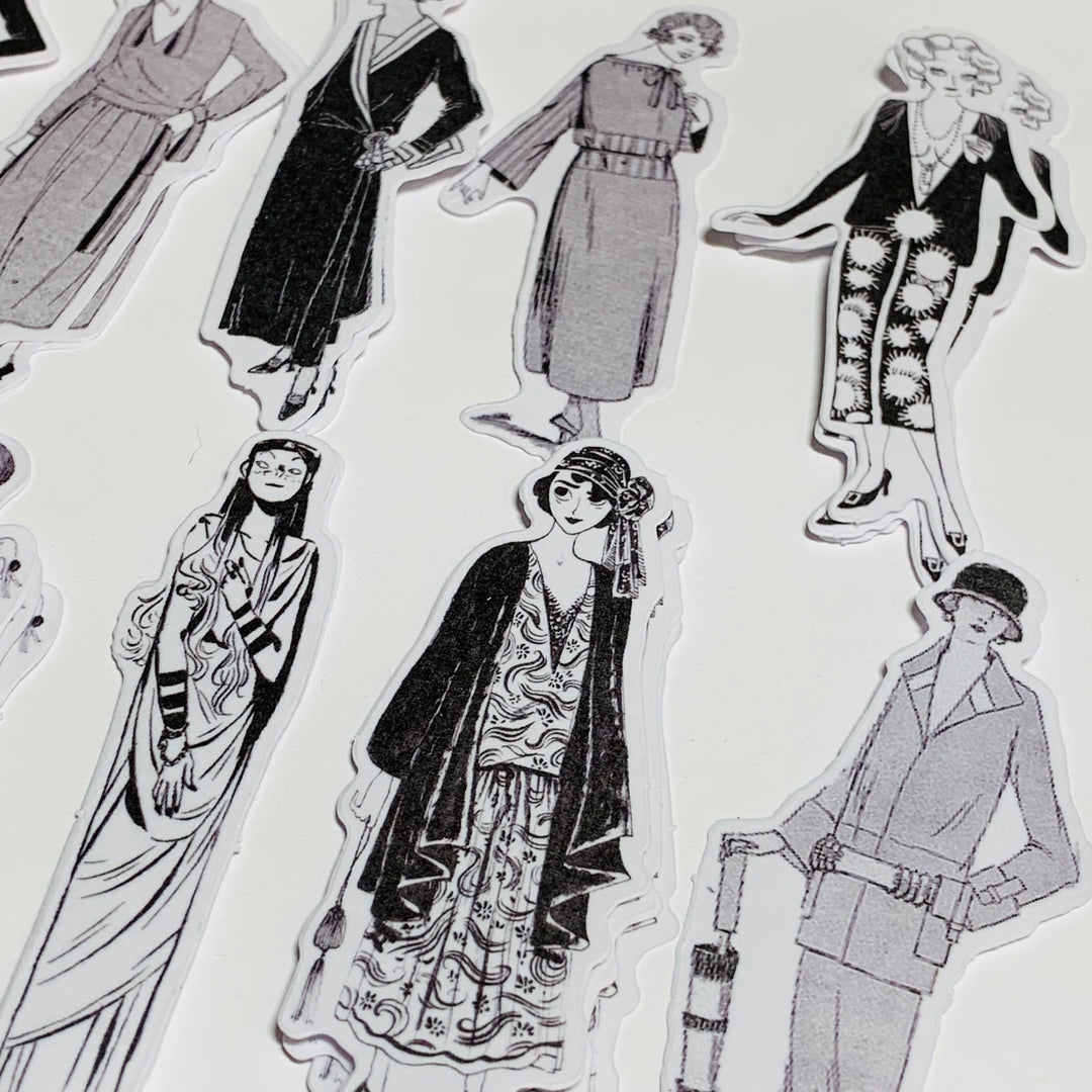 FASHION PLATE GIRLS In Black & White Peelable Stickers  ~ 45 Pieces ~ Each Sticker is 55mm x 85mm