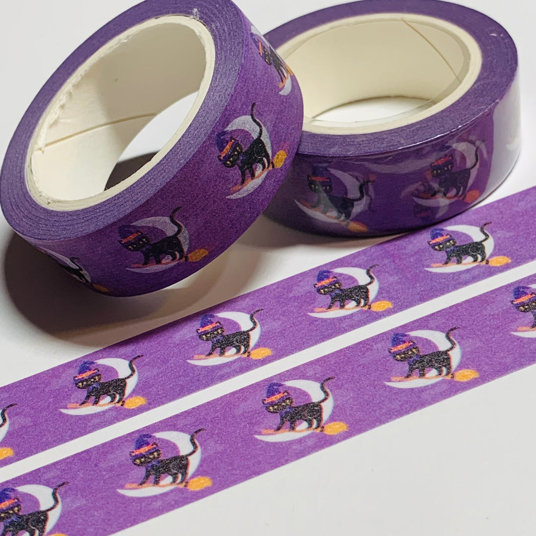 BLACK CATS OVER The MOON Purple Halloween Washi Tape ~ 1 Roll ~ 15mm x 5m (16 Feet)