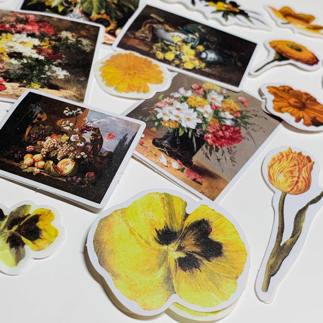 YELLOW SUNFLOWERS IMPERIAL Garden Floral Sticker Flakes Stickers ~ 40 Stickers ~ 1 to 3 Inches Each