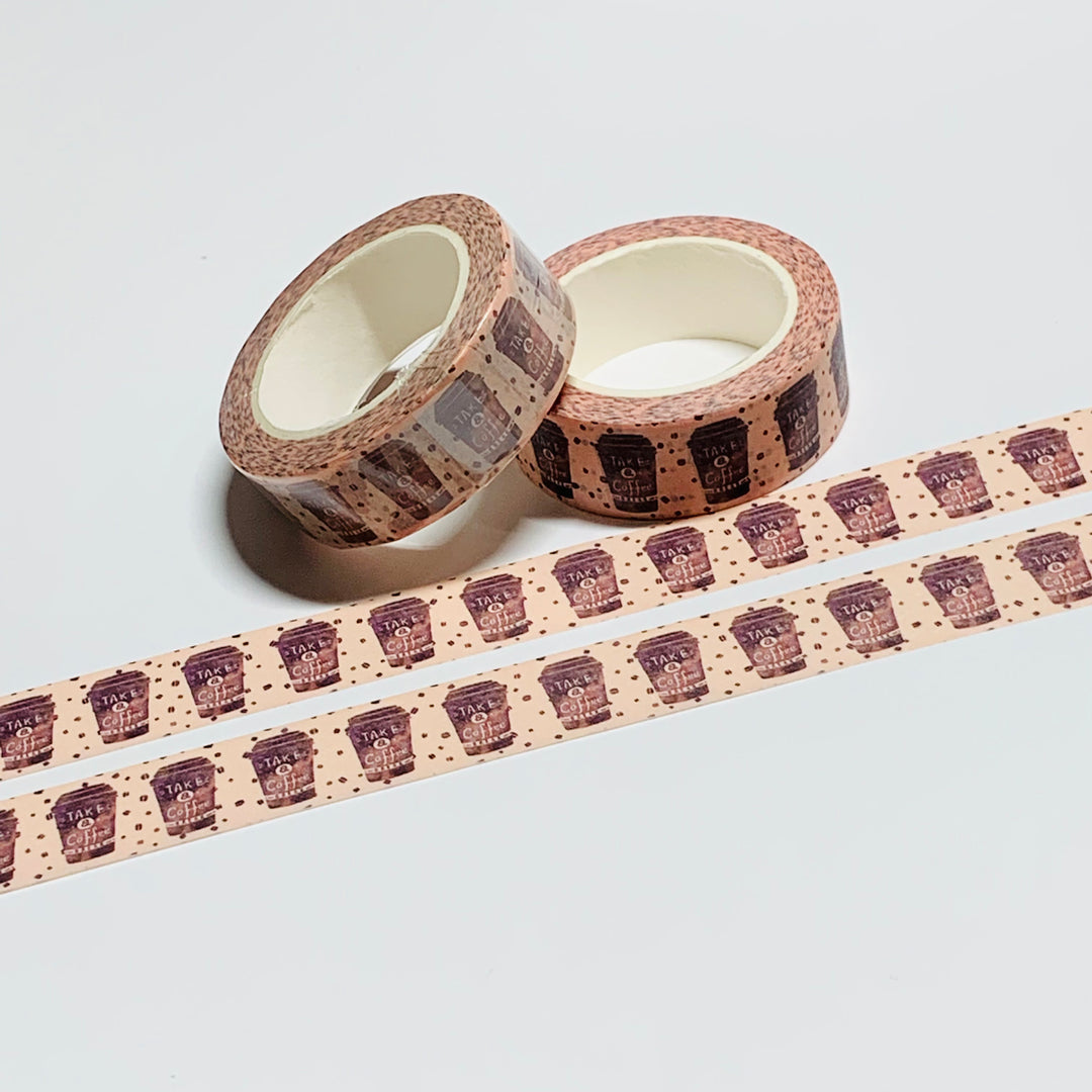 TAKE A COFFEE BREAK TO GO Washi Tape ~ 1 Roll ~ 15mm x 10m (33 Feet)