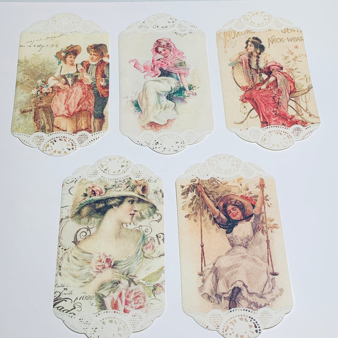 VICTORIAN PORTRAITS & POSTCARDS Paper Lace Ephemera Pack ~ 45 Sheets ~ Size 2.5 x 4.25 Inches