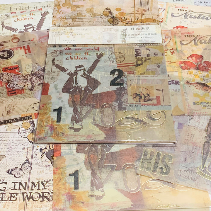 MIXED MEDIA COLLAGE Vellum & Designed Ephemera Paper Pack ~ 15 Sheets ~ Size 5 x 5 Inches