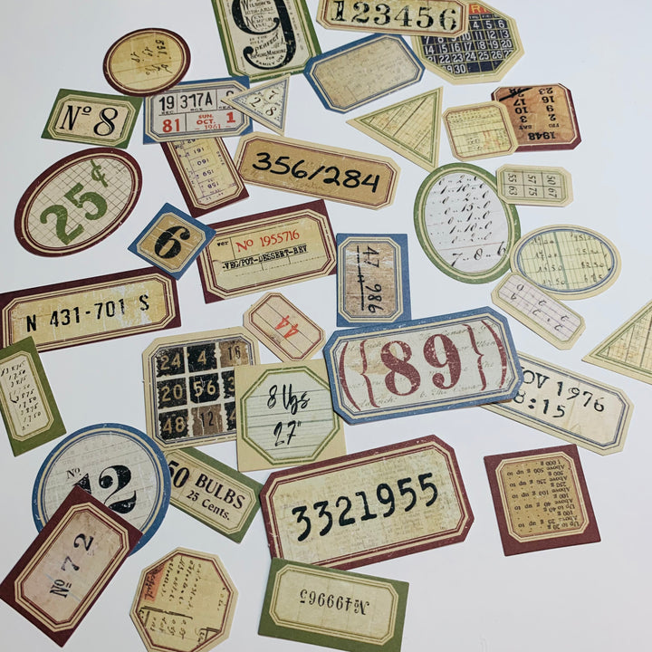 RETRO GENERAL LEDGER Ephemera Sticker Pack ~ 36 Pieces ~ 15mm - 55mm