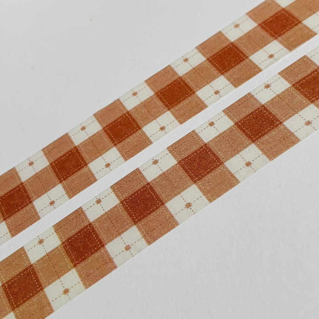 FALL BROWN & WHITE Plaid Amanda Mischell Washi Tape ~ 1 Roll ~ 15mm x 10m (33 Feet)