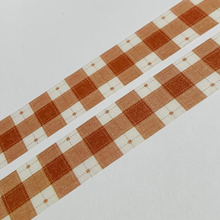 FALL BROWN & WHITE Plaid Amanda Mischell Washi Tape ~ 1 Roll ~ 15mm x 10m (33 Feet)