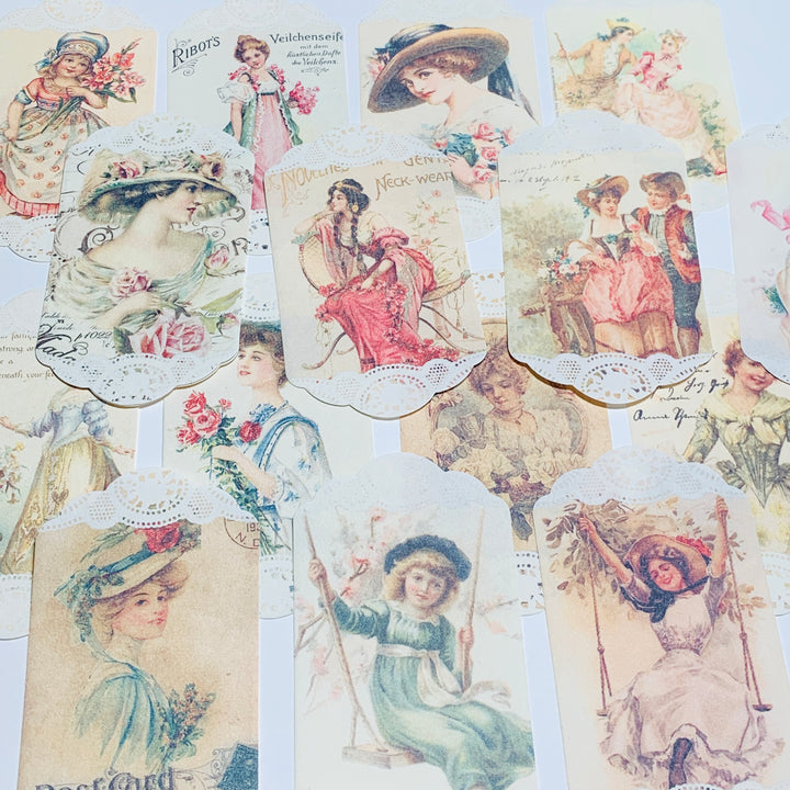 VICTORIAN PORTRAITS & POSTCARDS Paper Lace Ephemera Pack ~ 45 Sheets ~ Size 2.5 x 4.25 Inches