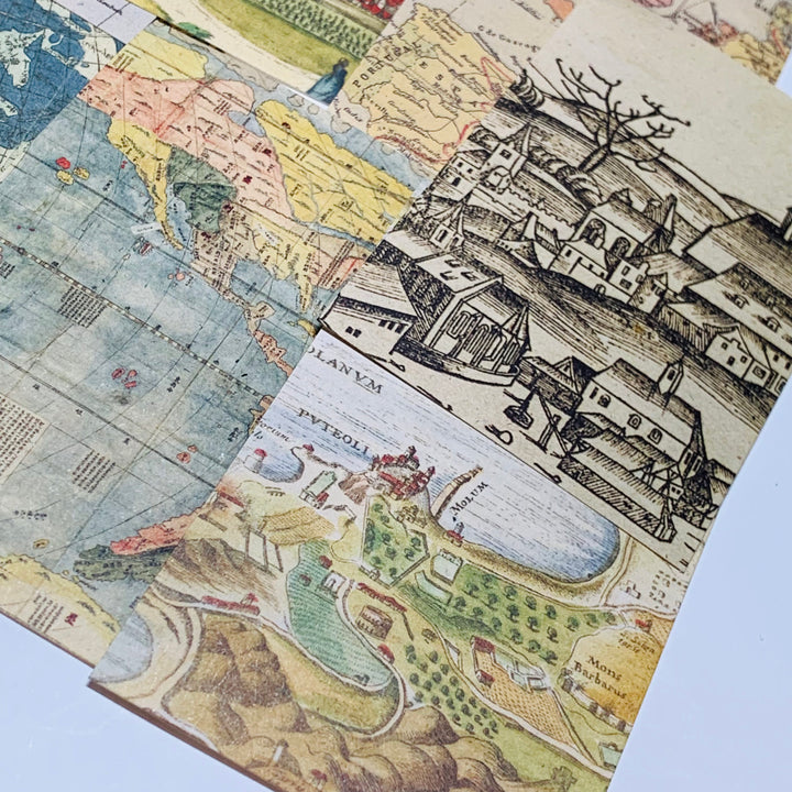 TRAVEL FOOTPRINT MAPS & SKETCHED TOPICAL Booklet of Ephemera Sheets ~ 60 Sheet ~ 2 x 3.25 Inches