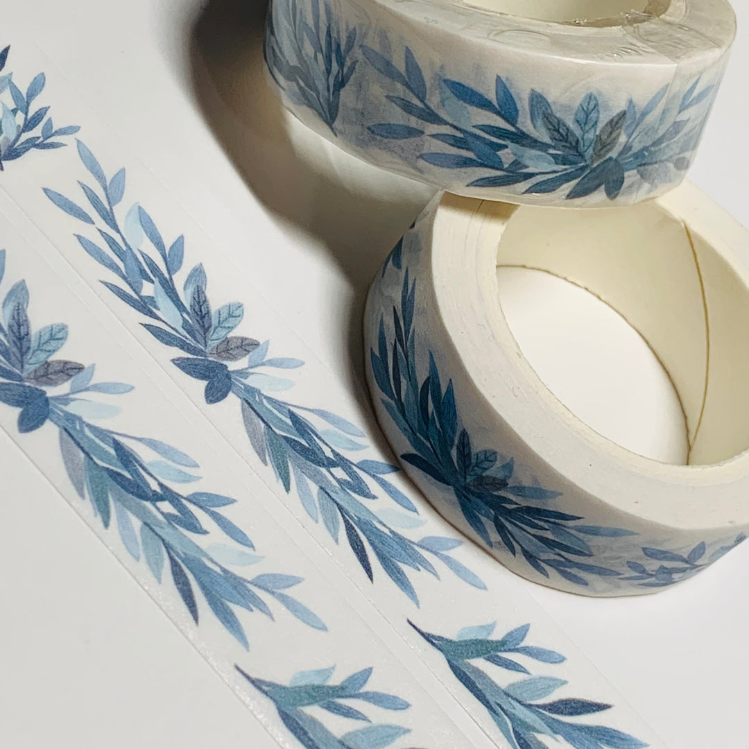 DUSTY BLUE LEAVES Centerpiece Washi Tape ~ 1 Roll ~ 15mm x 10m (33 Feet)