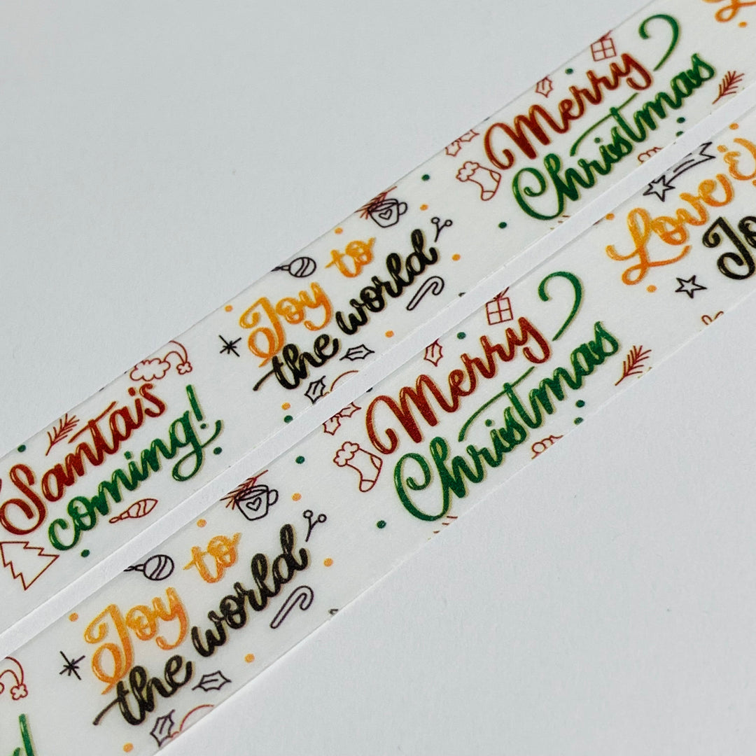 CHRISTMAS WELL WISHES Joy To World Script Washi Tape ~ 1 Roll ~ 15mm x 10m (33 Feet)