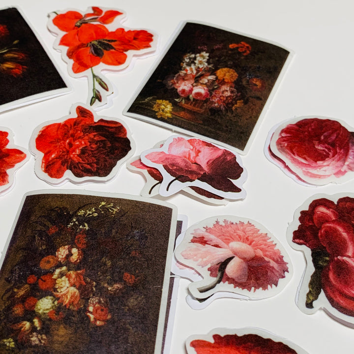 BLOOMING RED IMPERIAL Garden Floral Sticker Flakes Stickers ~ 40 Stickers ~ 1 to 3 Inches Each