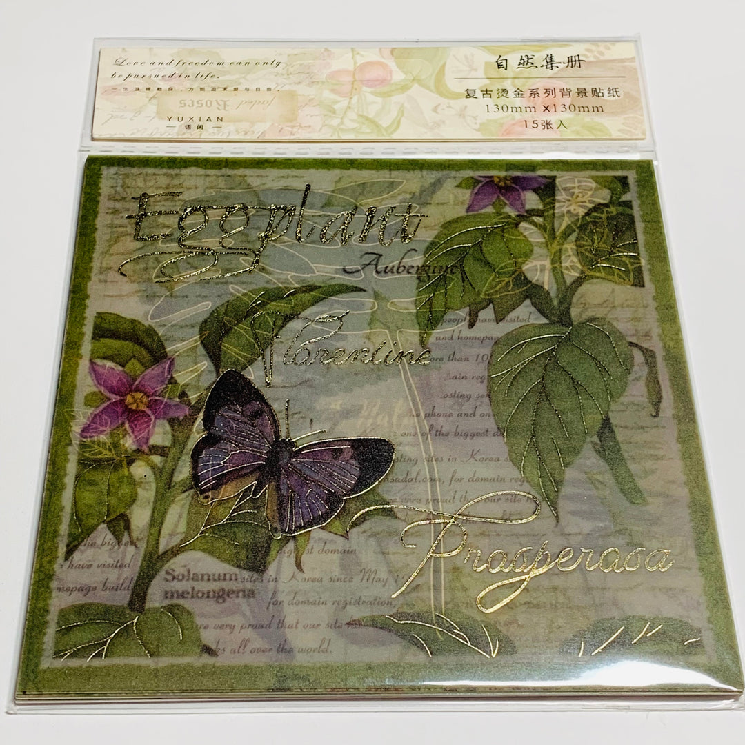 BOTANICAL FLORA & FAUNA Vellum & Designed Ephemera Paper Pack ~ 15 Sheets ~ Size 5 x 5 Inches