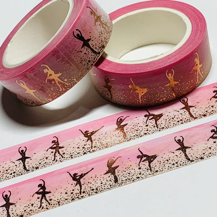 BALLERINAS DANCING En POINTE Rose Gold Foiling Washi Tape ~ 1 Roll ~ 15mm x 10m (33 Feet)