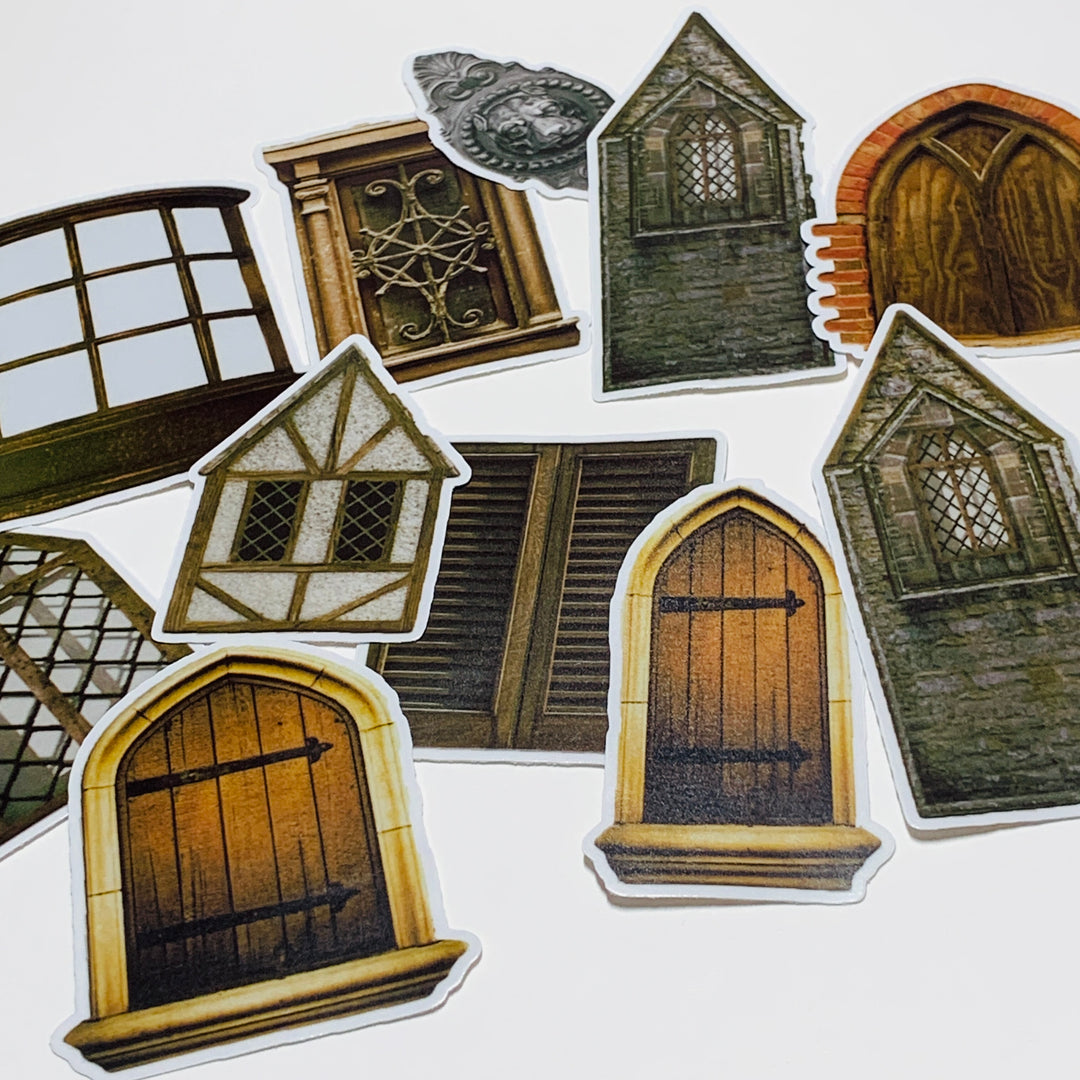 MIDDLE AGES DOORS & WINDOWS Stickers On Photo Print Paper ~ 10 Large Stickers ~ 40-100mm