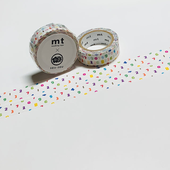 IROIRO RAINBOW WHITE DIGITS by Sou Sou MT Washi Tape -1 roll - 15mm x 7m (23 Feet)