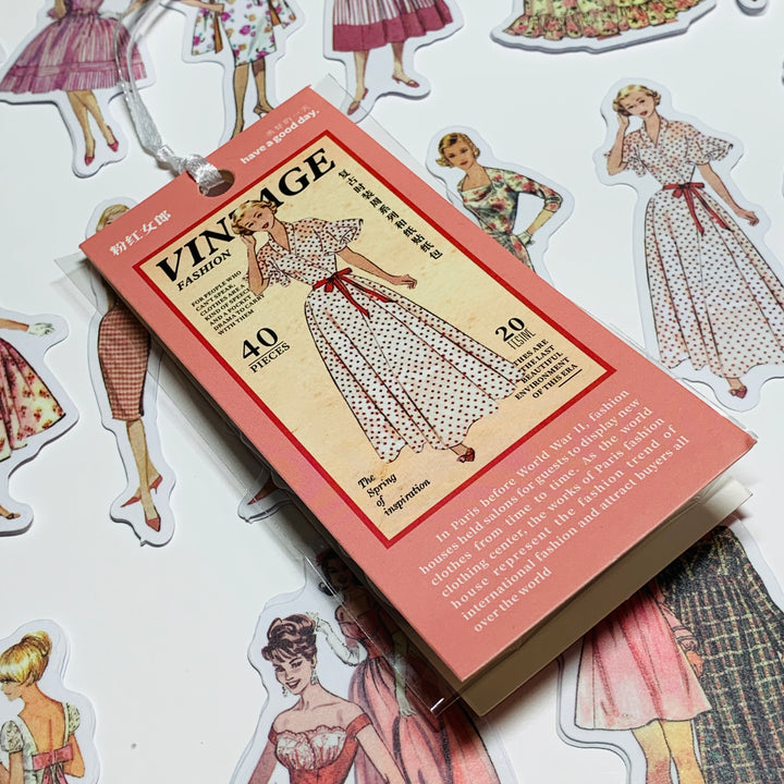 PINK PAJAMAS VINTAGE DRESS Girls Peelable Stickers  ~ 40 Pieces ~ Each Sticker is 60mm x 80mm