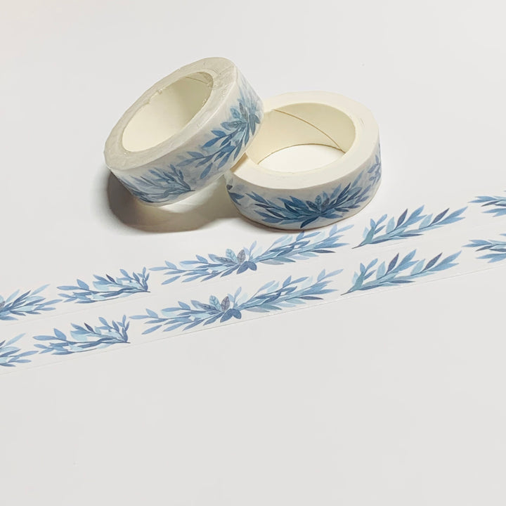 DUSTY BLUE LEAVES Centerpiece Washi Tape ~ 1 Roll ~ 15mm x 10m (33 Feet)