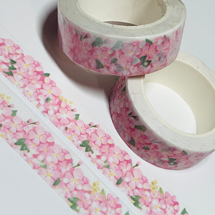 PINK HYDRANGEAS FLORAL Border Washi Tape ~ 1 Roll ~ 15mm x 10m (33 Feet)