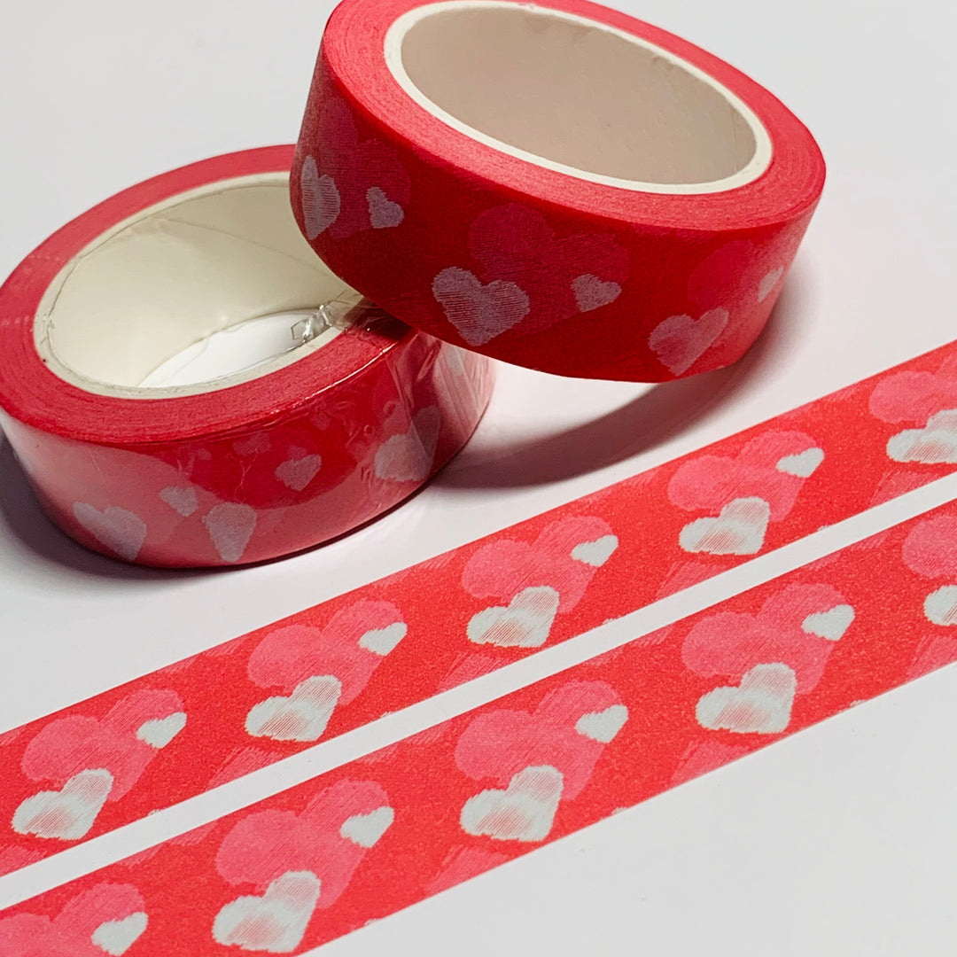 WHITEWASHED WHITE & PINK HEARTS Washi Tape ~ 1 Roll ~ 15mm x 10m (33 Feet)