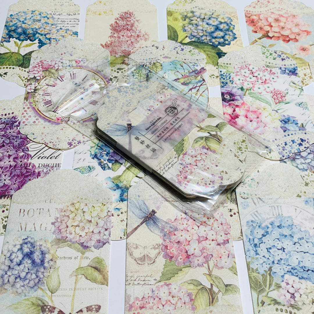 HYDRANGEAS HYACINTHS & LILACS Paper Lace Ephemera Pack ~ 45 Sheets ~ Size 2.5 x 4.25 Inches