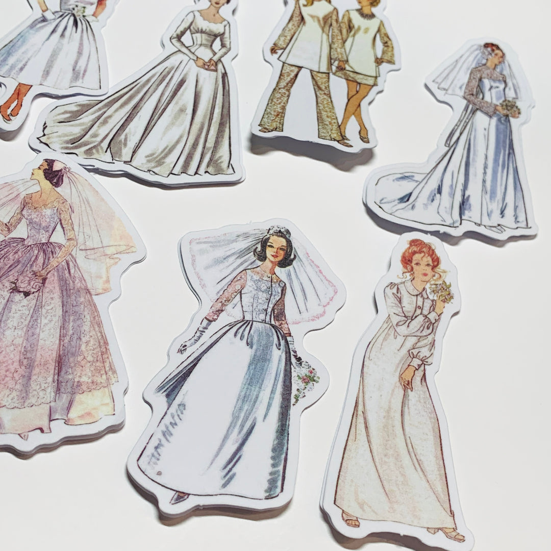 WHITE WEDDING VINTAGE DRESS Girls Peelable Stickers  ~ 40 Pieces ~ Each Sticker is 60mm x 80mm