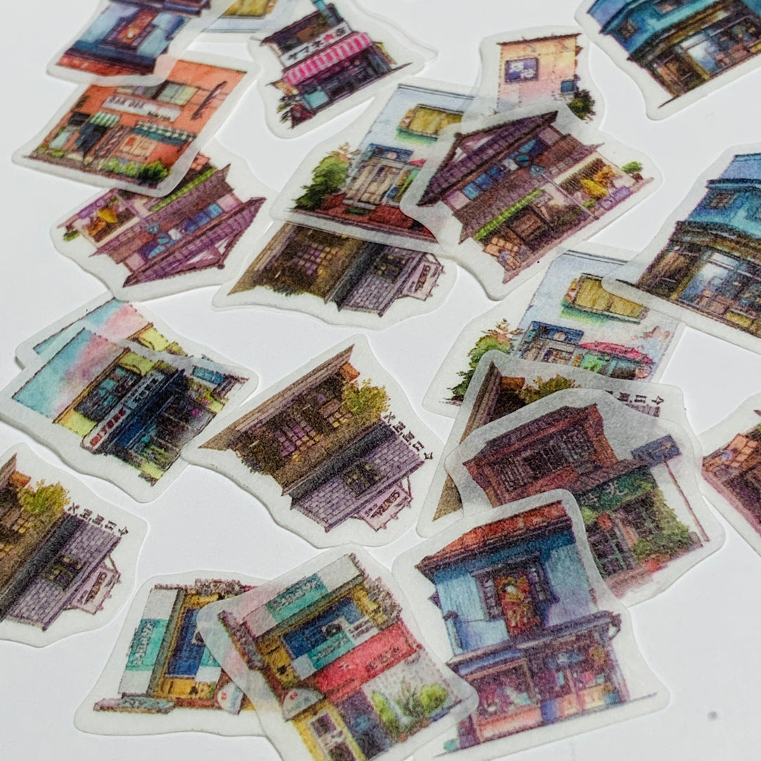 AROUND The TOWN HOUSES & SHOPS Sticker Flakes Stickers ~ 50 Pieces ~ 20mm Each