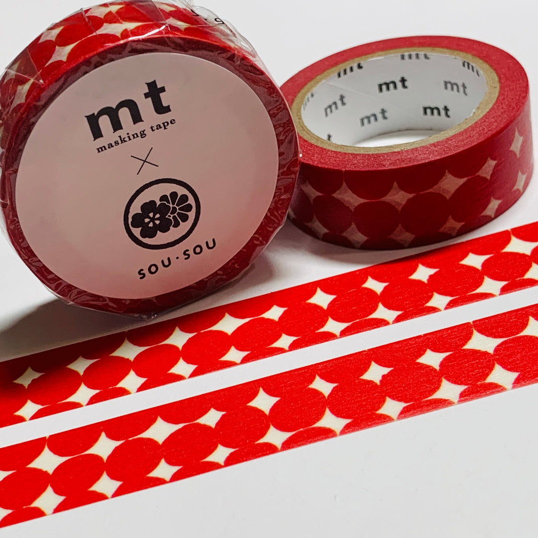 OHAJIKI RED COIN SHAPES Sou Sou Mt Washi Tape ~ 1 Roll ~ 15mm x 7m (23 Feet)