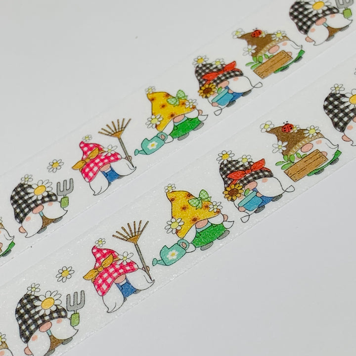 GINGHAM GARDENING GNOMES Washi Tape ~ 1 Roll ~ 15mm x 10m (33 Feet)