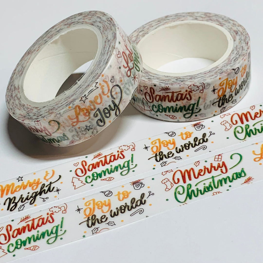 CHRISTMAS WELL WISHES Joy To World Script Washi Tape ~ 1 Roll ~ 15mm x 10m (33 Feet)