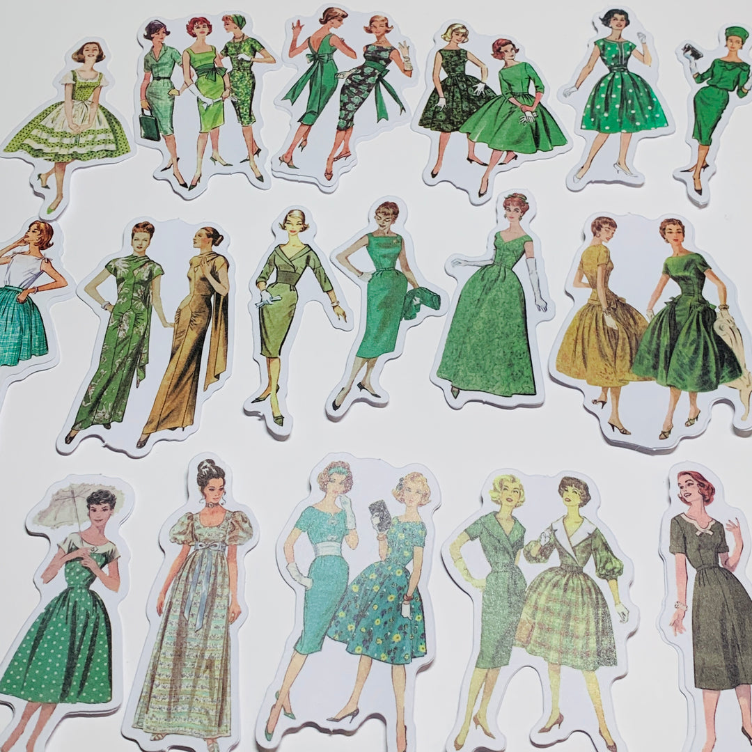 GREEN SLEEVES VINTAGE DRESS Girls Peelable Stickers  ~ 40 Pieces ~ Each Sticker is 60mm x 80mm