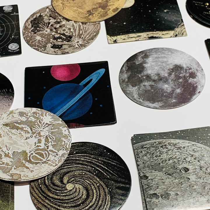 SPACE PLANETS & DIAGRAMS STICKERS Peelable Stickers  ~ 46 Pieces ~ Each Sticker is 44mm