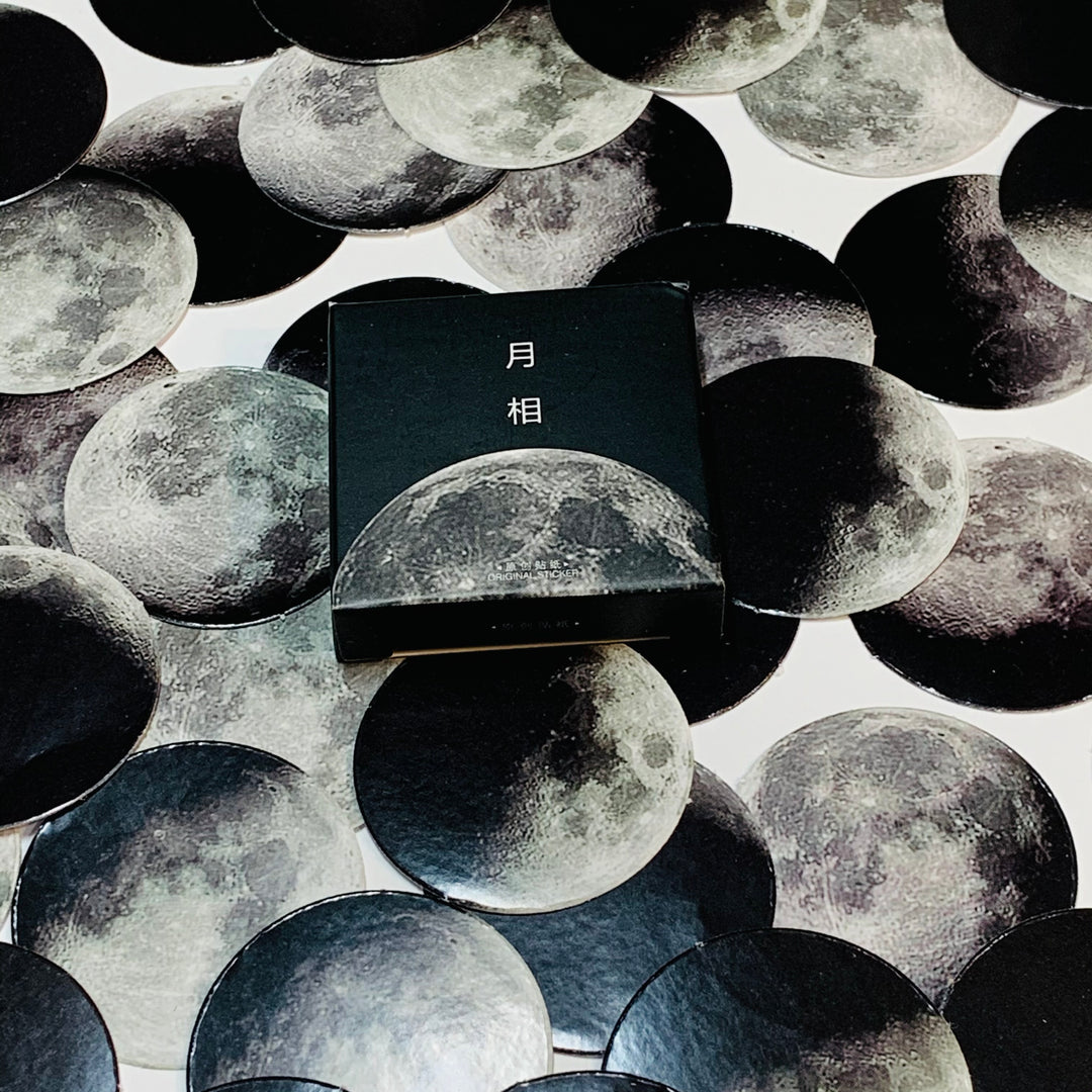 TOTAL LUNAR ECLIPSE And Partial In Black and White Peelable Stickers  ~ 45 Pieces ~ Each Sticker is 38mm