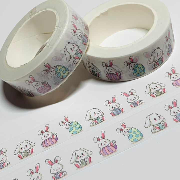 BUNNIES PLAYING With EASTER EGGS Washi Tape - 1 Roll - 15mm x 10m (33 Feet)