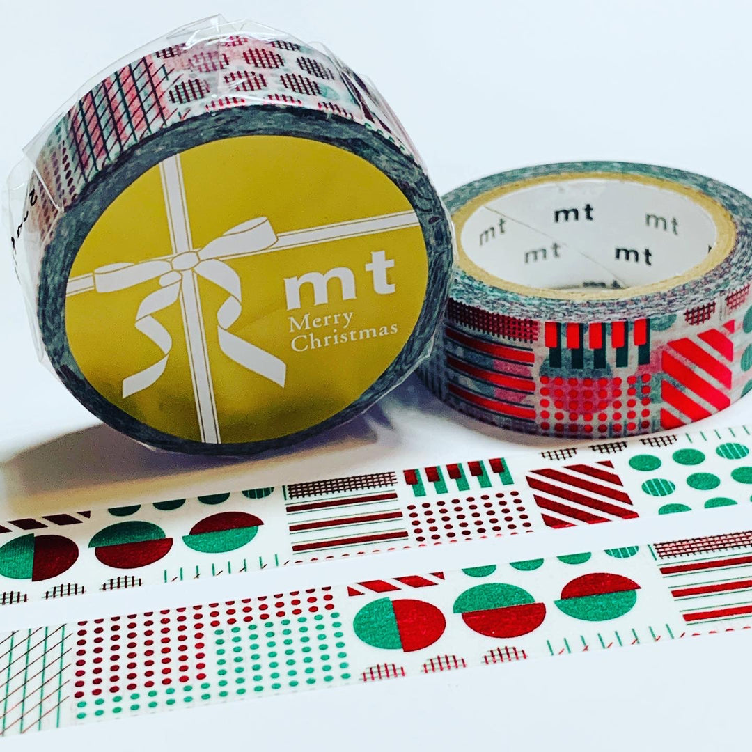 RED & GREEN DOTS STRIPES FOIL CHRISTMAS MT Washi Tape ~ 1 Roll ~ 15mm x 7m (23 Feet)