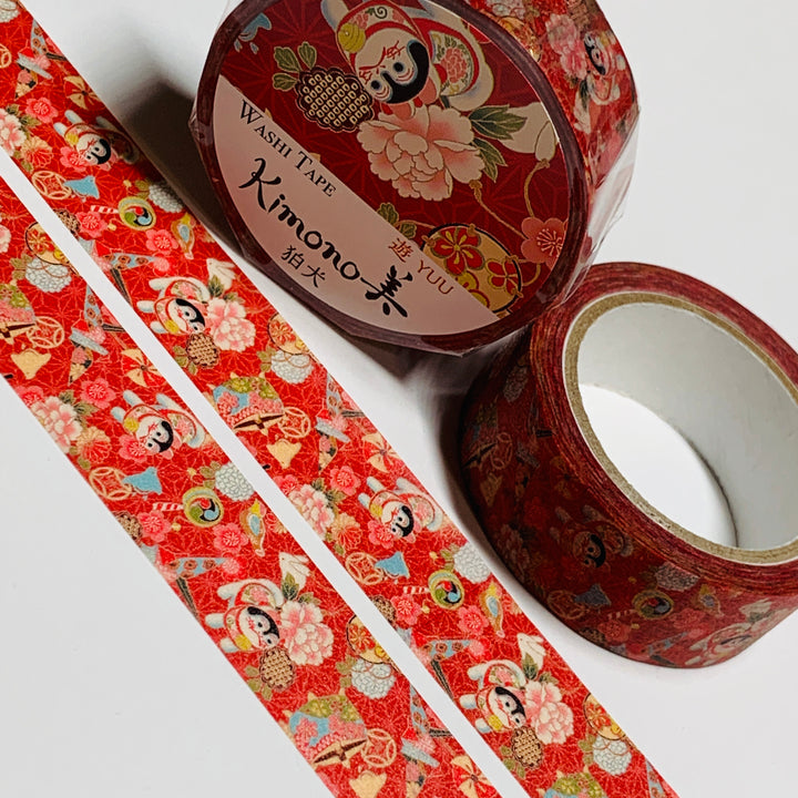 KIMONO GUARDIAN DOG LUCKY Gold Foil Saien Washi Tape ~ 1 Roll ~ 15mm x 7m (23 Feet)