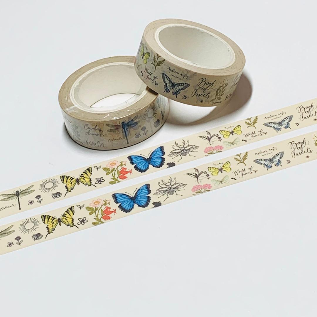 ILLUSTRATED BOOK Of INSECTS & Butterflies Washi Tape - 1 Roll - 15mm x 10m (33 Feet)