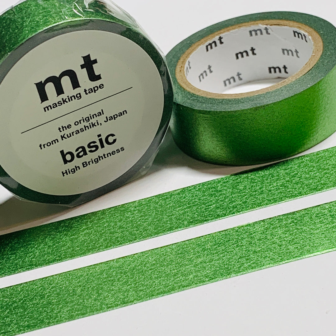 SUMMER GREEN METALLIC FOIL Solid MT Washi Tape - 1 Roll - 15mm x 7m (23 Feet)