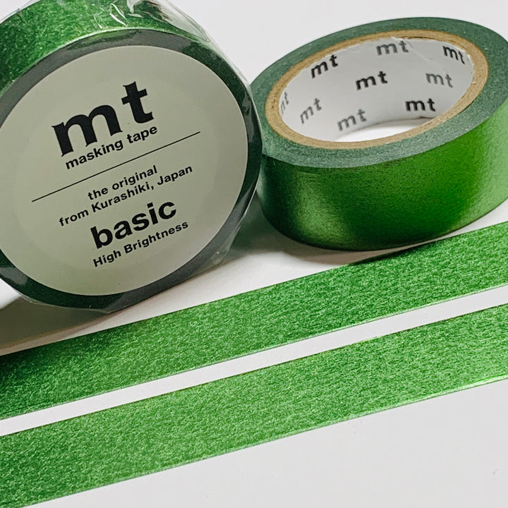 SUMMER GREEN METALLIC FOIL Solid MT Washi Tape - 1 Roll - 15mm x 7m (23 Feet)