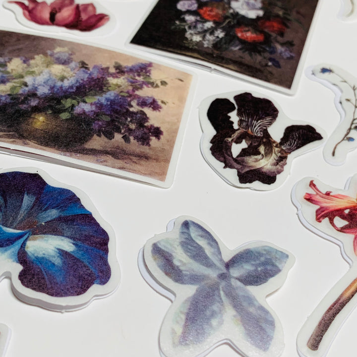 STILL LIFE IMPERIAL Garden Floral Sticker Flakes Stickers ~ 40 Stickers ~ 1 to 3 Inches Each