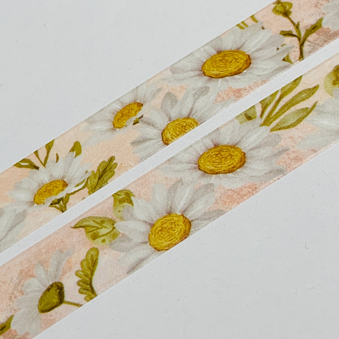 WHITE DAISIES With A BLUSH BACKDROP Washi Tape ~ 1 Roll ~ 15mm x 10m (33 Feet)