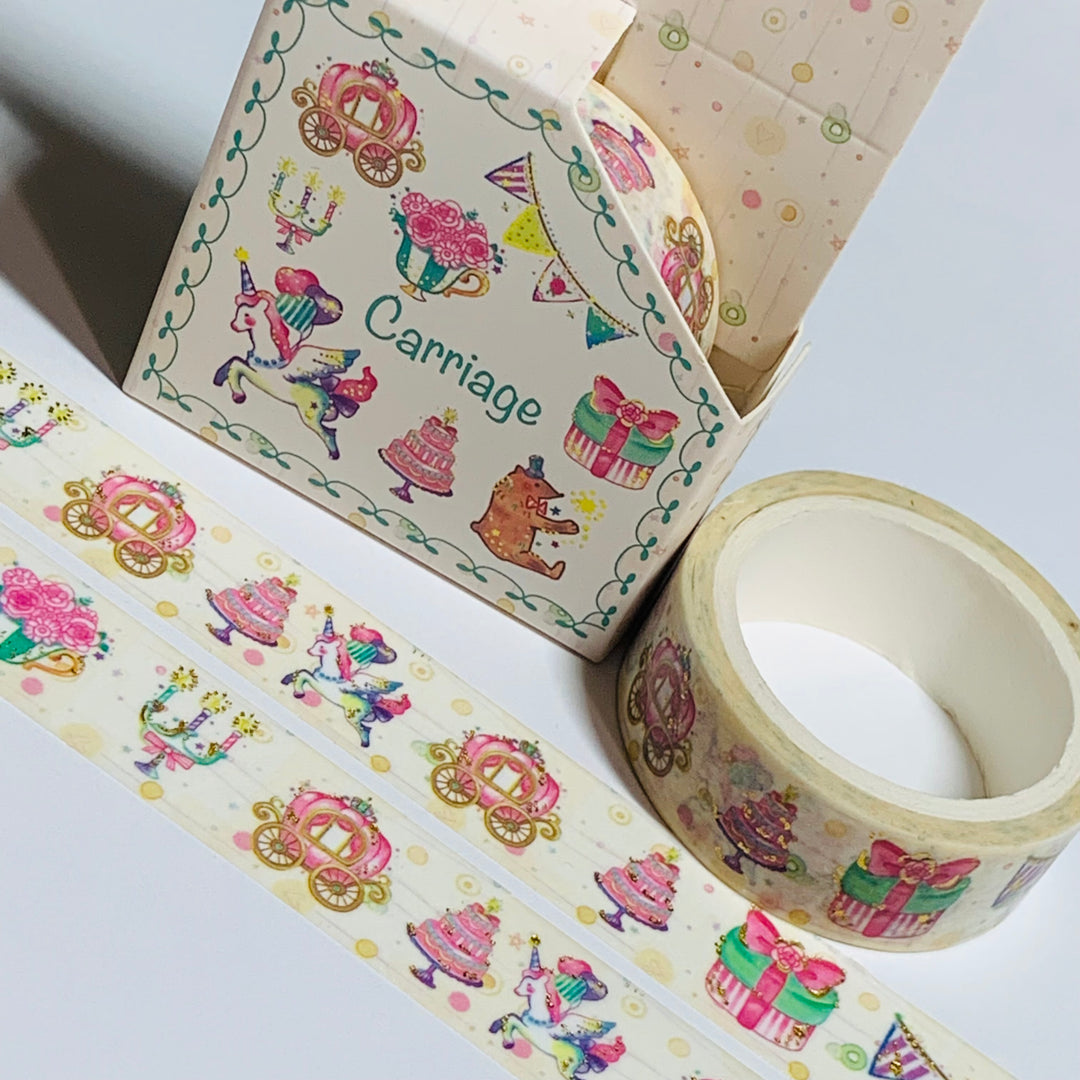 PRINCESS PARTY CARRIAGE Gold Foil Washi Tape ~ 1 Roll ~ 15mm x 5m (16 Feet)