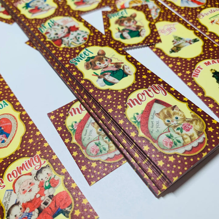 VINTAGE CHRISTMAS TOYS & Animals Ticket Sticker Sheets ~ 1 Stack ~ 150 Stickers in 30 Designs