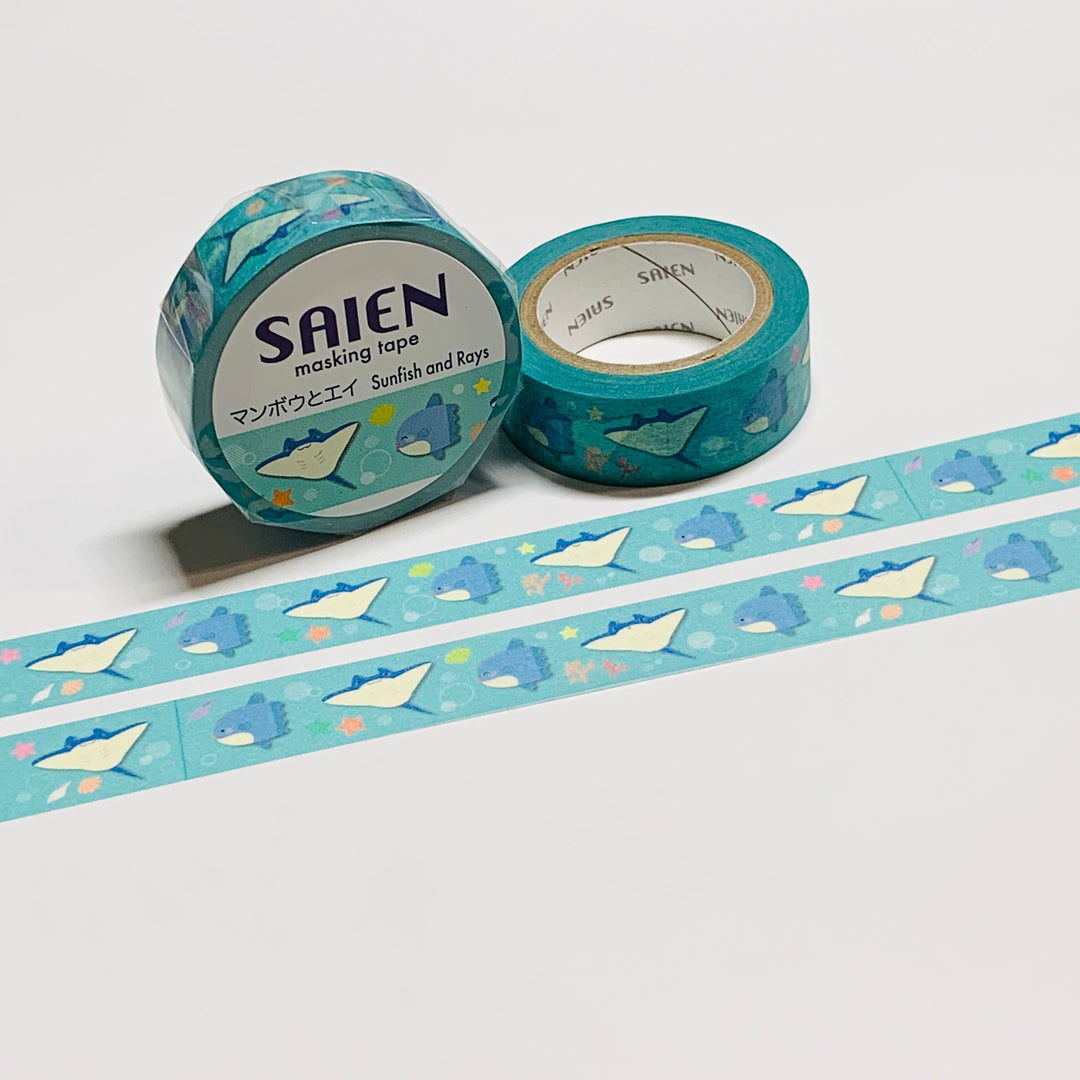 SUNFISH And STINGRAYS Saien Masking Washi Tape ~ 1 Roll ~ 15mm x 10m (33 Feet)