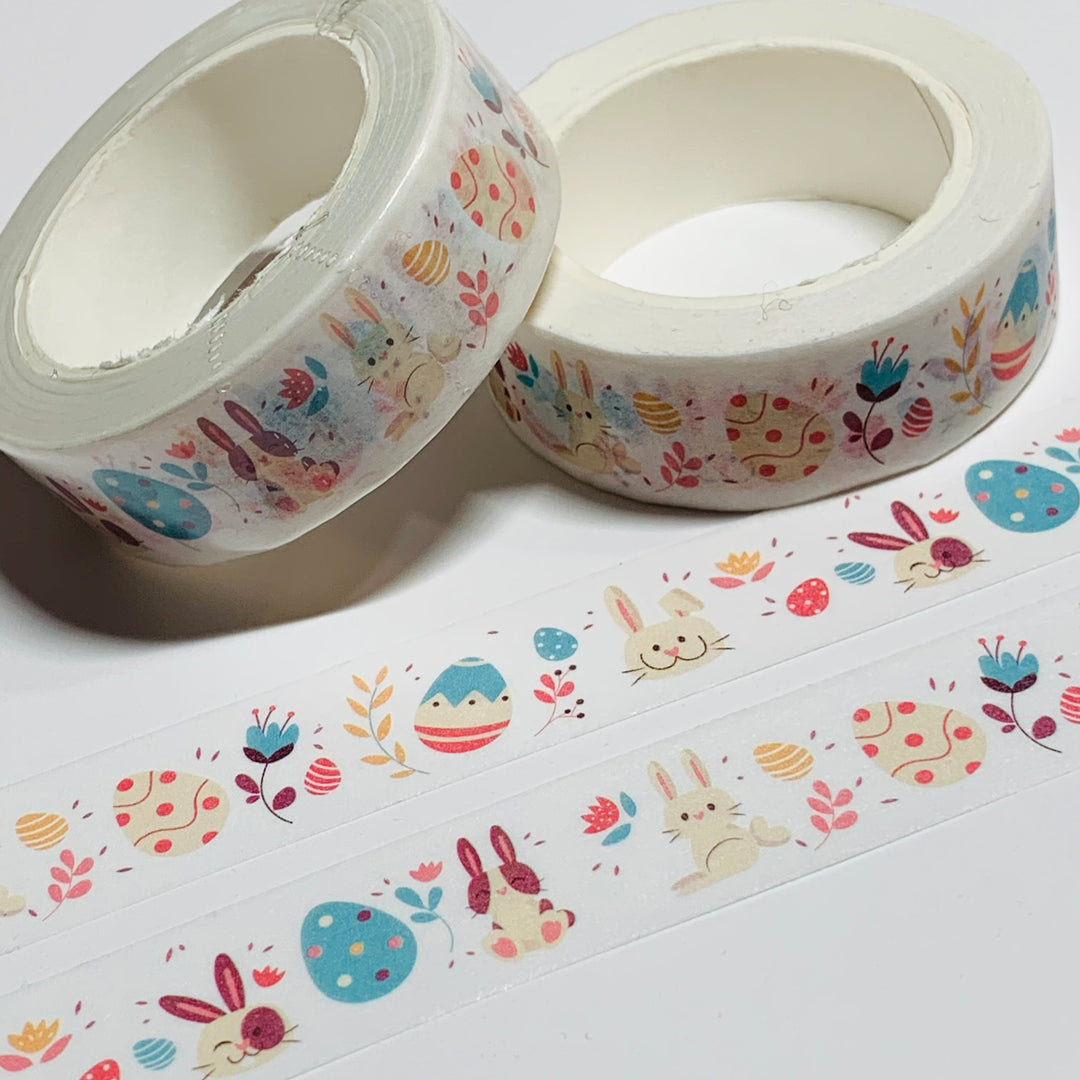 HOMESPUN EASTER BUNNIES & EGGS Washi Tape - 1 Roll - 15mm x 10m (33 Feet)