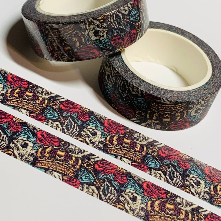 SKELETON KING CROWN And ROSES Halloween Washi Tape ~ 1 Roll ~ 15mm x 10m (33 Feet)