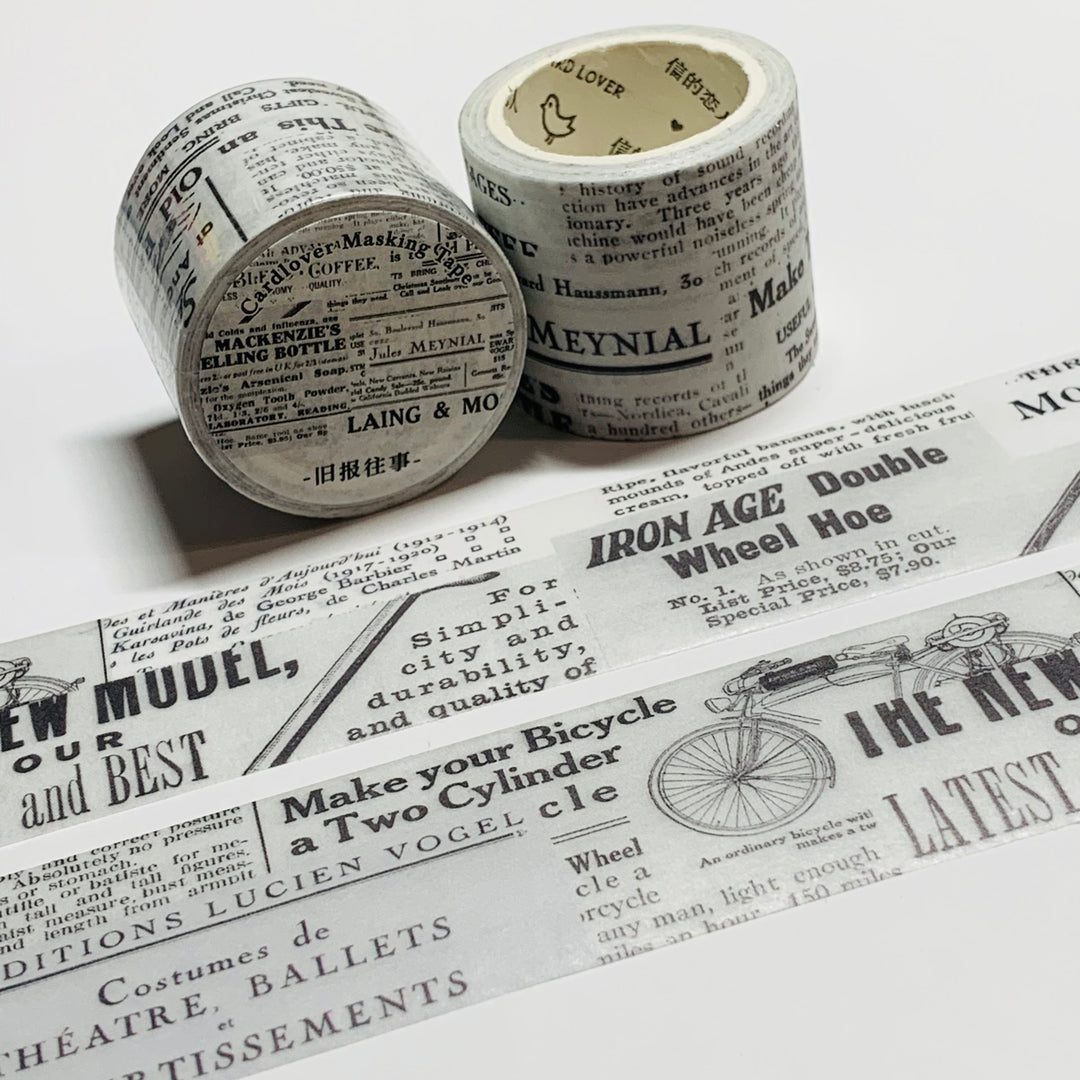 BLACK & WHITE NEWSPRINT Mixed Media Collage Washi Tape ~ 1 Roll ~ 30mm x 3m (10 Feet)