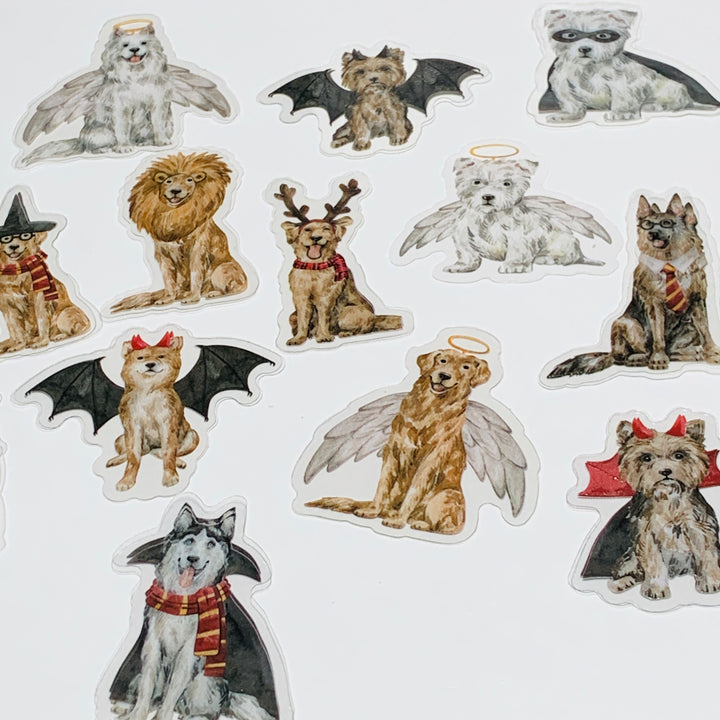 DOGGIE DRESS UP In HALLOWEEN COSTUMES Sticker Flakes Stickers ~ 30 Pieces ~ Approximately 50mm Each