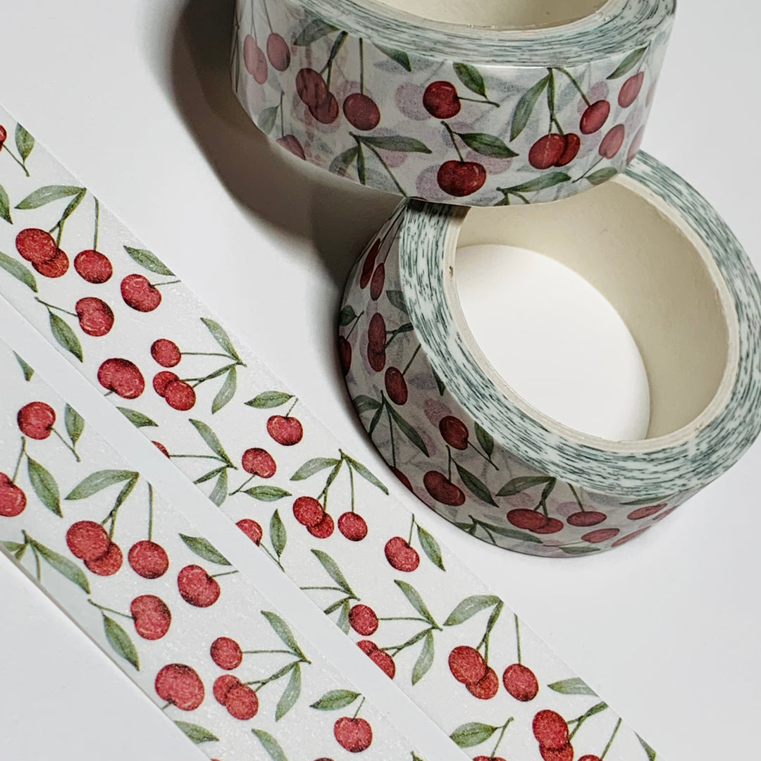 WATERCOLOR RED CHERRIES TREE Washi Tape ~ 1 Roll ~ 15mm x 10m (33 Feet)