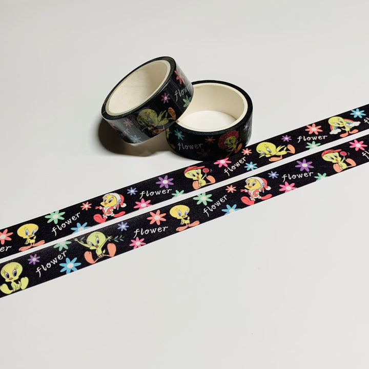 CARTOON BIRD SHOWING OFF For FANS Black Washi Tape ~ 1 Roll ~ 15mm x 5m (16 Feet)